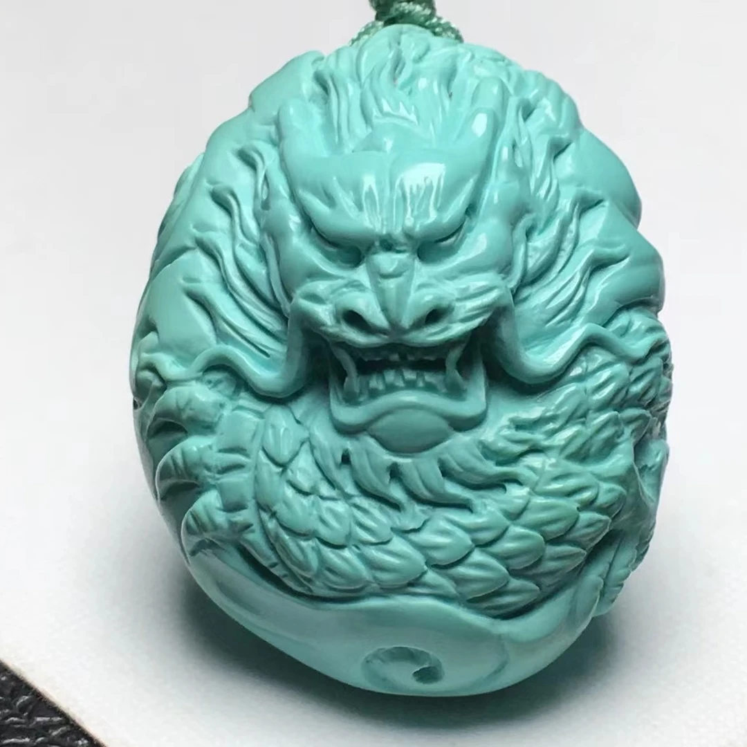 原矿高瓷绿料松石精美龙牌挂件，编搭时尚，总重17.5克（含绳）男款