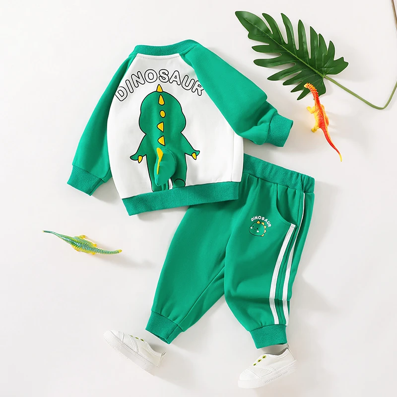 奇乐兔春秋新款男女宝宝休闲套装卡通立体印花老虎可爱长袖套装