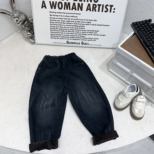 【省心穿搭】精品潮牌秋款加绒加厚百搭时尚帅气中大童牛仔裤