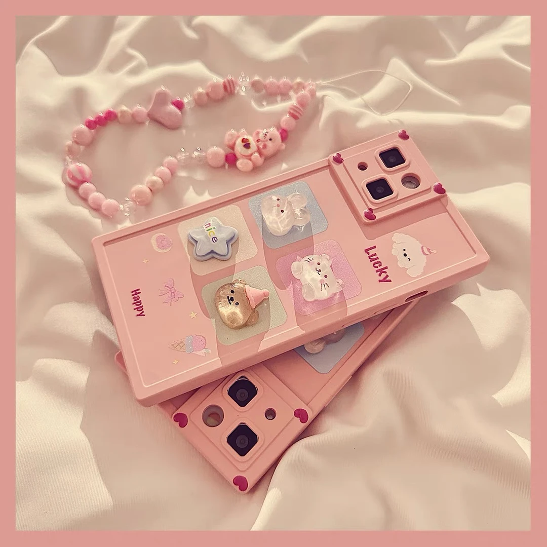 卡通粉色立体猫咪公仔iPhone15promax适用苹果13手机壳12软14链条