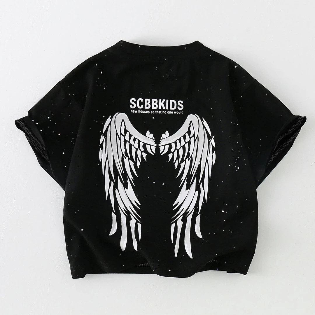 儿童T恤夏季2024新款百搭爆款时髦翅膀男童韩版短袖