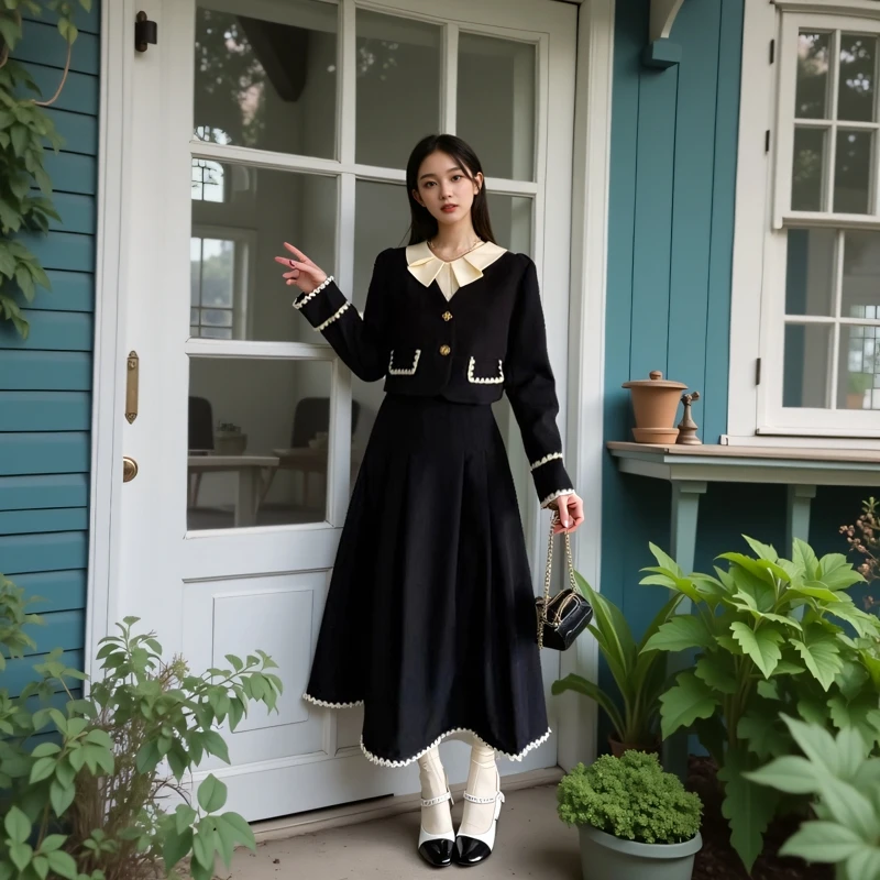 120-300大码女装复古法式两件套秋季新款微胖mm绣花通勤气质优雅