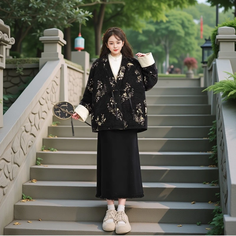 300斤大码女装胖mm冬夹棉上衣新中式国风高级感提花外套2024新款