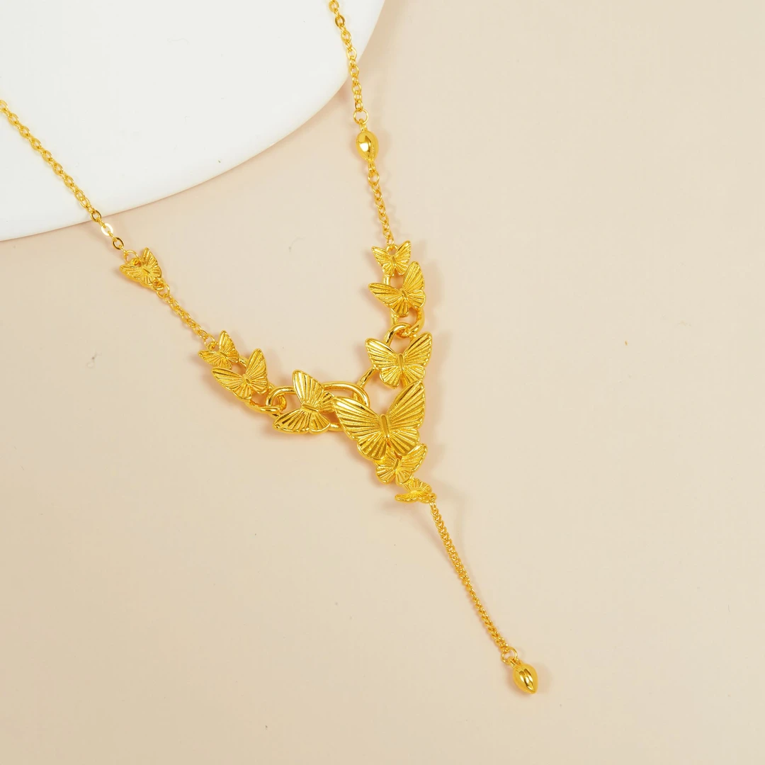 吊坠足银 百绽流苏蝴蝶项链气质轻奢时尚百搭古风坠链