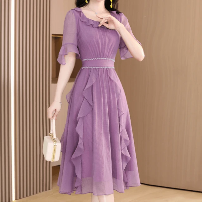 芙丽琦芙优雅新款气质时尚大气减龄休闲收腰显瘦连衣裙20151-LDD