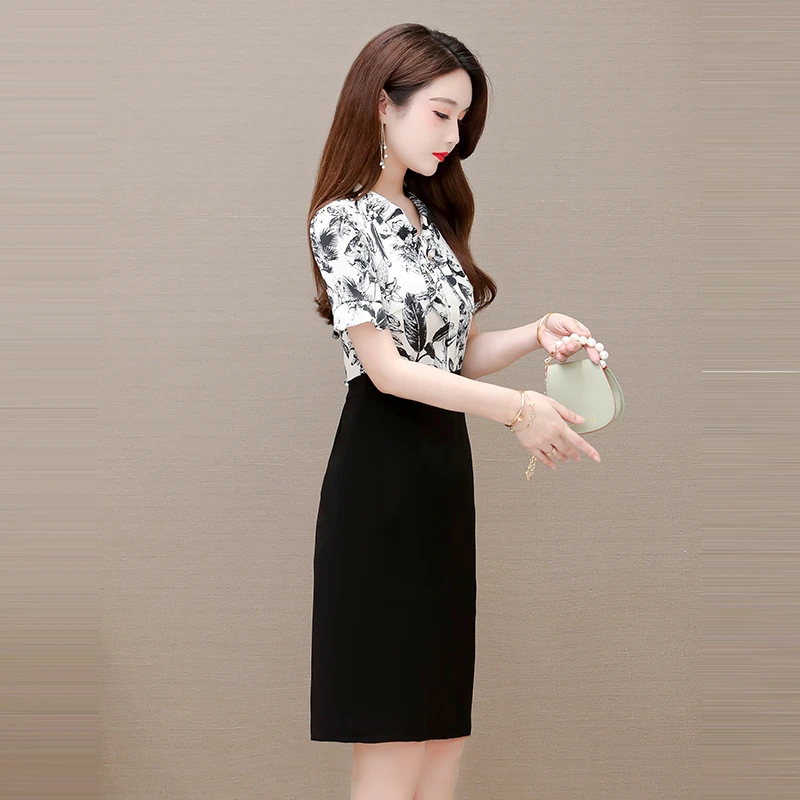 高端精致气质端庄大气小个子碎花雪纺连衣裙假两件装夏季贵夫人