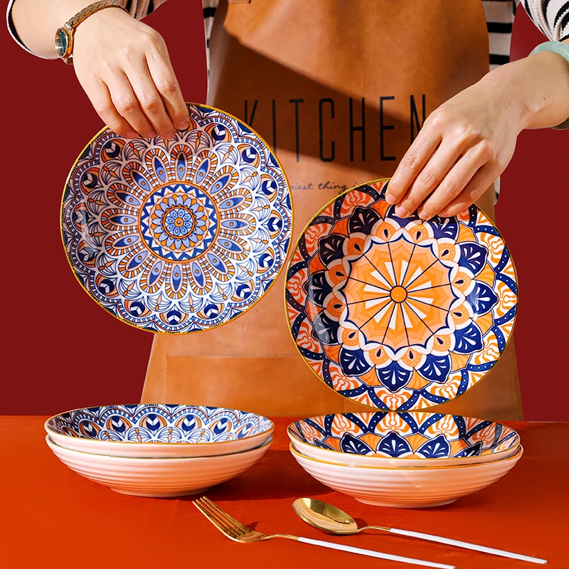 [欧美外单]句途波西米亚6个7.2英寸盘子（混搭）圆盘家用菜盘Z1229