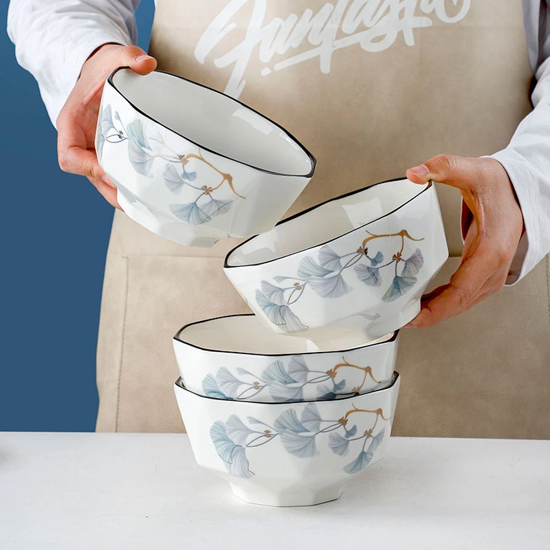 句途4只6英寸浪漫情缘面碗家用大碗北方吃饭喝汤碗陶瓷餐具套装