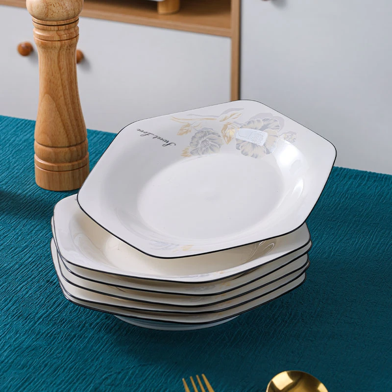 句途6只8英寸甜蜜蜜六角盘家用大盘子菜盘聚会拼盘团圆餐具套装