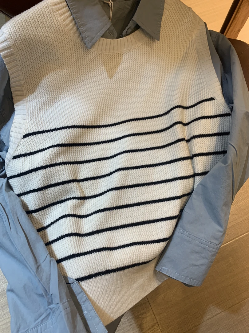 糯唧唧 韩系条纹马甲背心 简单实用百搭不挑人 大热韩系极简