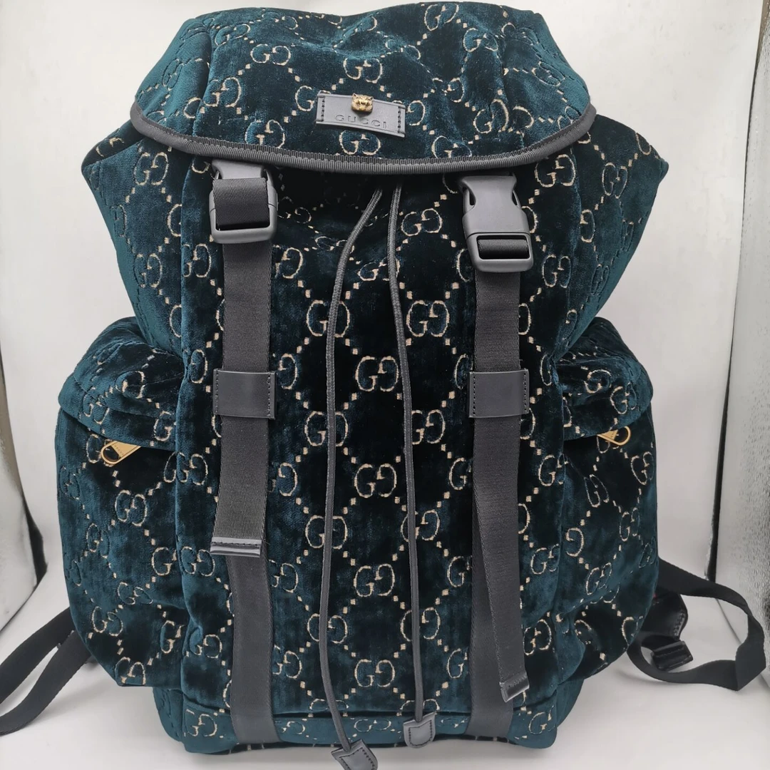 99新 GUCCI/古驰 98新15399  GUCCI古驰虎头天鹅绒拼皮双肩包休闲