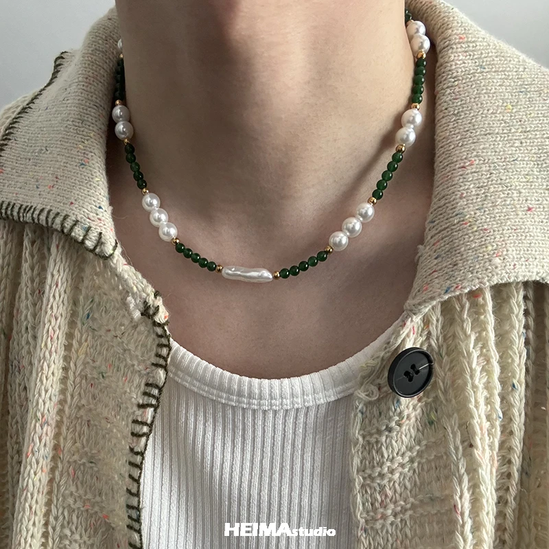 钛钢项链 原创绿色珠子项链男女嘻哈小众锁骨链钛钢