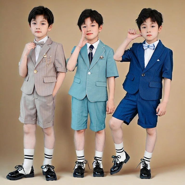儿童西装套装男童走秀西服宝宝花童礼服男孩钢琴演出服主持人夏季