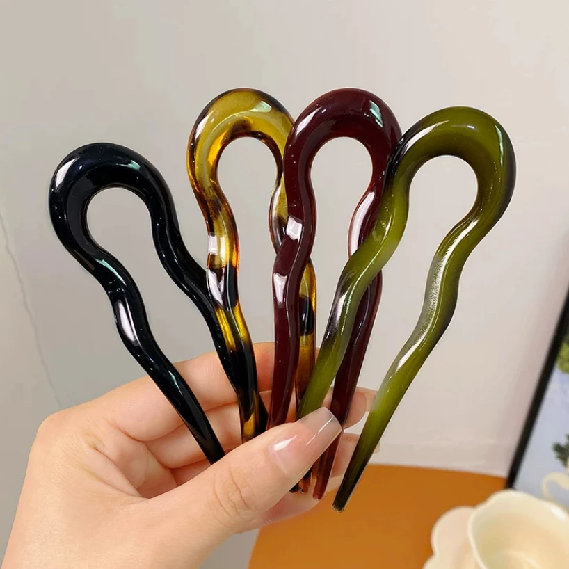 气质亚克力U型发簪女簪子简约现代发钗马面裙配饰盘头发发卡