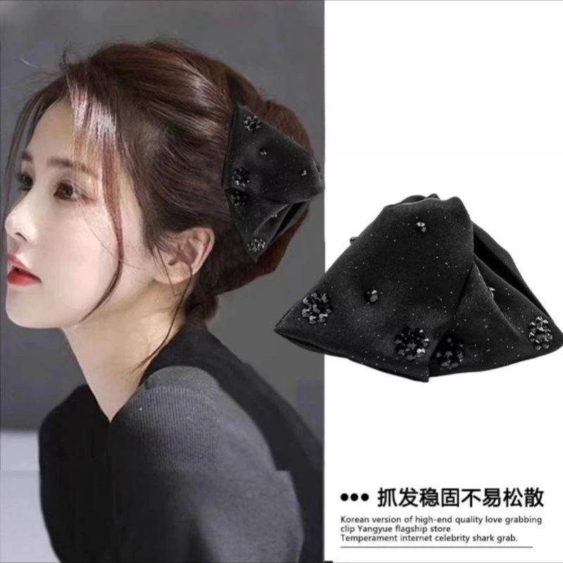 中秋节送女友高级感缎面珠珠抓夹女2024新款后脑勺气质优雅盘发卡