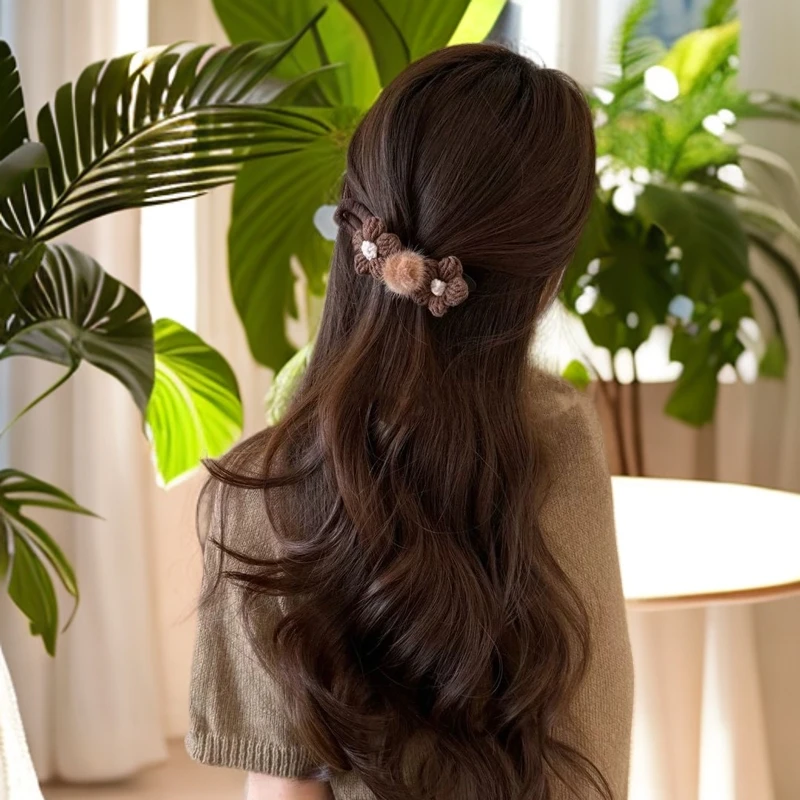 毛线花朵鸭嘴夹秋冬发卡针织花朵发夹温柔气质夹子后脑勺盘发发饰