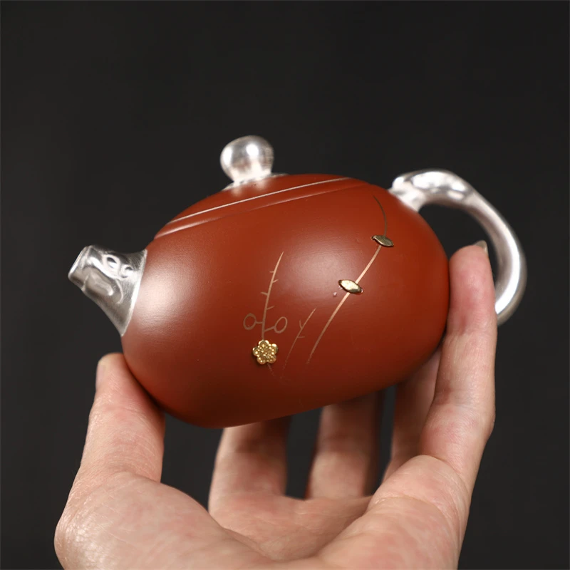 紫砂西施壶鎏银凤鸣壶柴烧手工锯钉家用小茶壶高端女士茶具把把壶