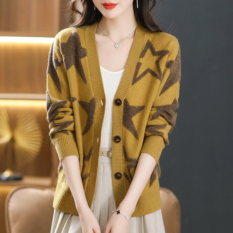 针织开衫女外套春装新款洋气外搭春秋上衣毛衫宽松外套HY-9099