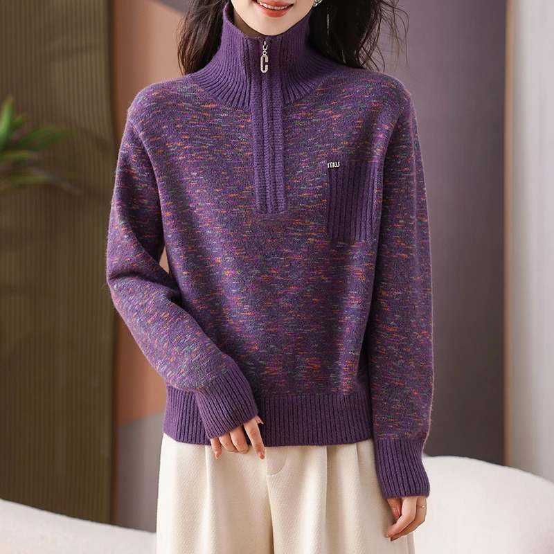 半拉链翻领毛衣女2024新款冬季加厚针织打底衫HY-2466