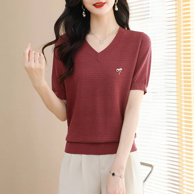 莱赛尔天丝短袖t恤女2025年夏装新款女士时尚洋气上衣XM-17097