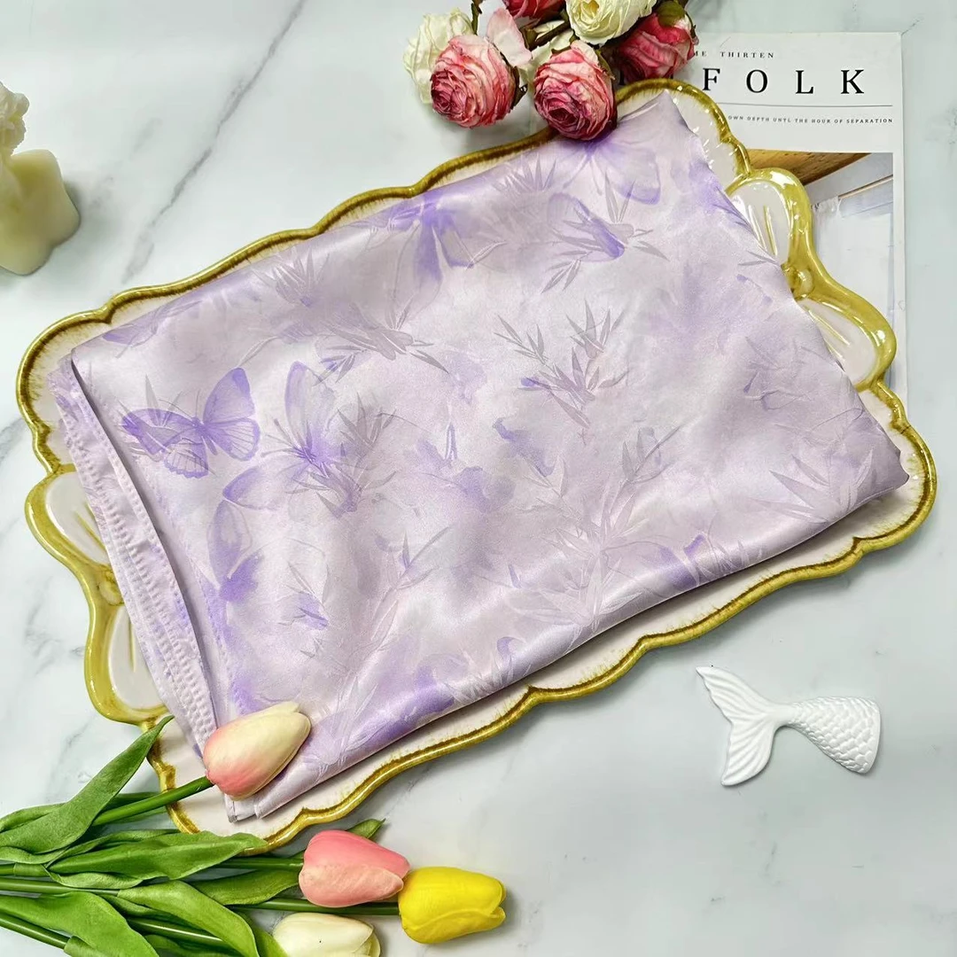 【紫蝶】100桑蚕丝 提花 40姆米 宽70cm长180cm