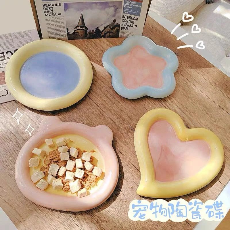 啦调酱 宠物碗保护颈椎大口径陶瓷饭碗 防打翻零食碗罐头可爱食盘