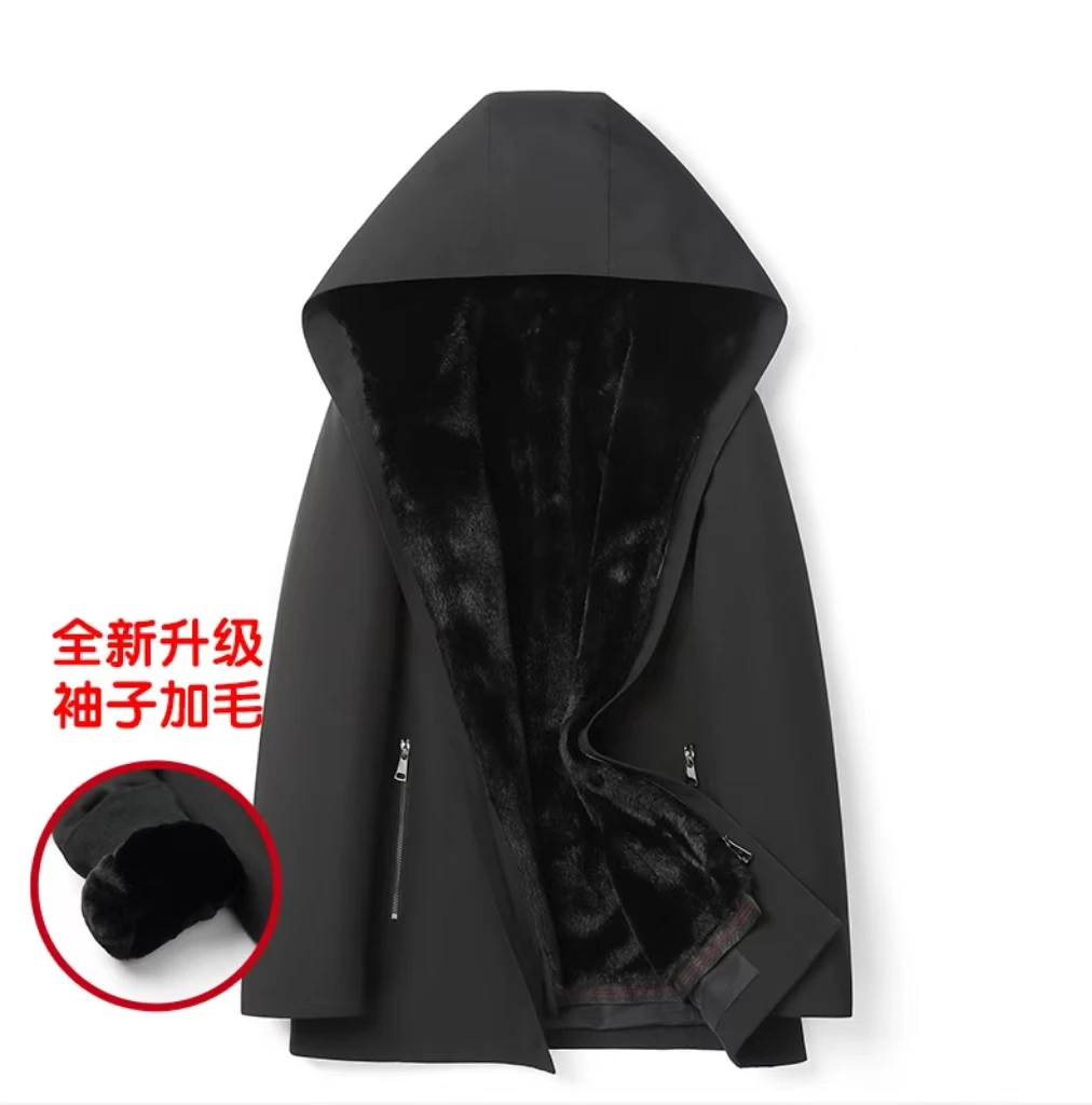 海宁男士新款时尚休闲可脱卸内胆新款秋冬季长袖加厚连帽派克服W