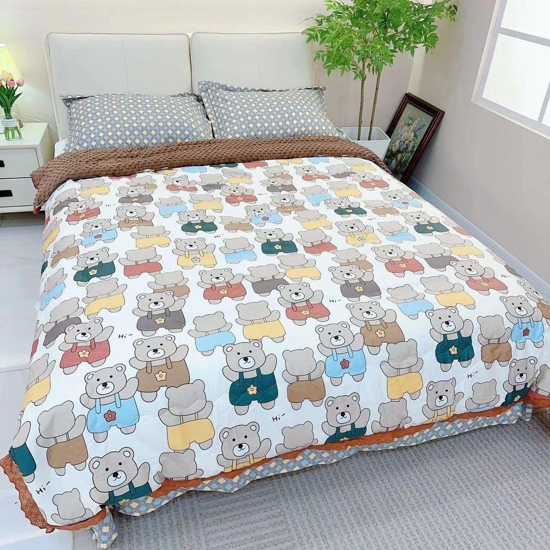 【200*230cm】早秋A 面全棉B面宝宝绒豆豆被加厚蕾丝边亲肤保暖双面