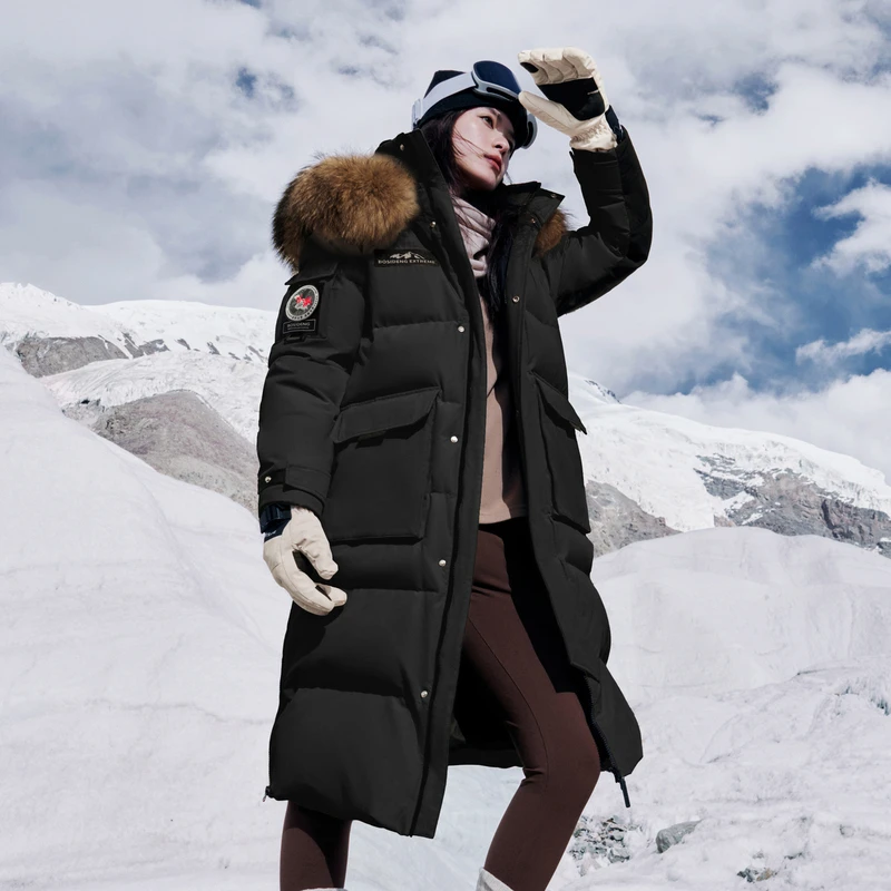 波司登【尔滨款】冬季新款户外加绒加厚鹅绒毛领长款羽绒服00QB