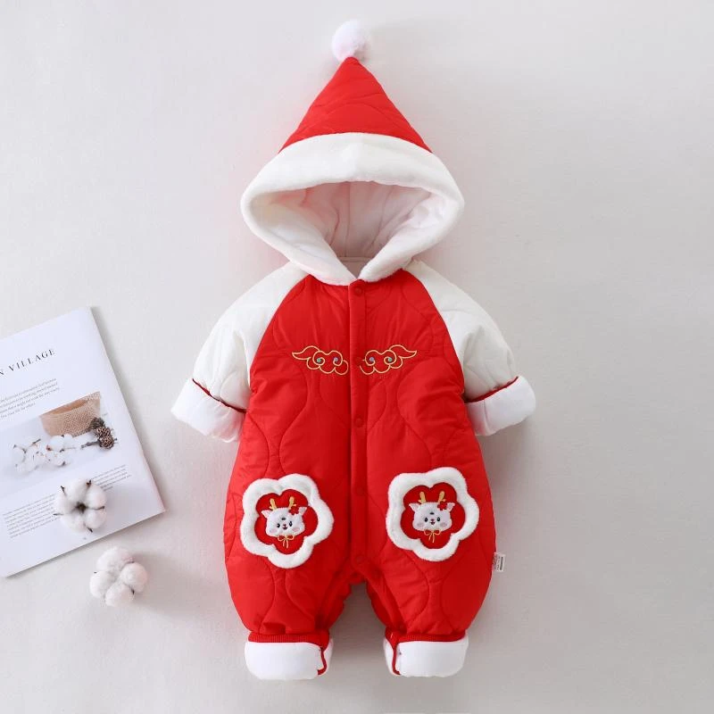 婴儿中国风拜年服 加厚保暖秋冬连体衣婴儿拜年服
