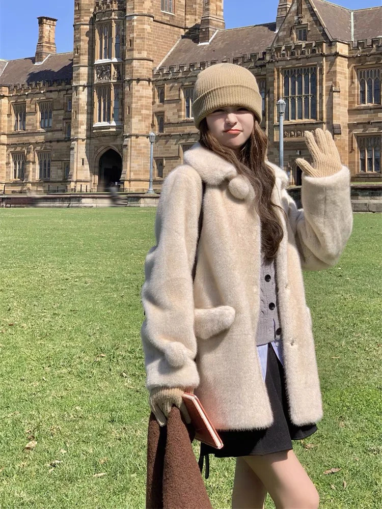 楚扬【雪球貂】网红毛毛外套冬季高级感水貂环保皮毛一体宽松年轻款