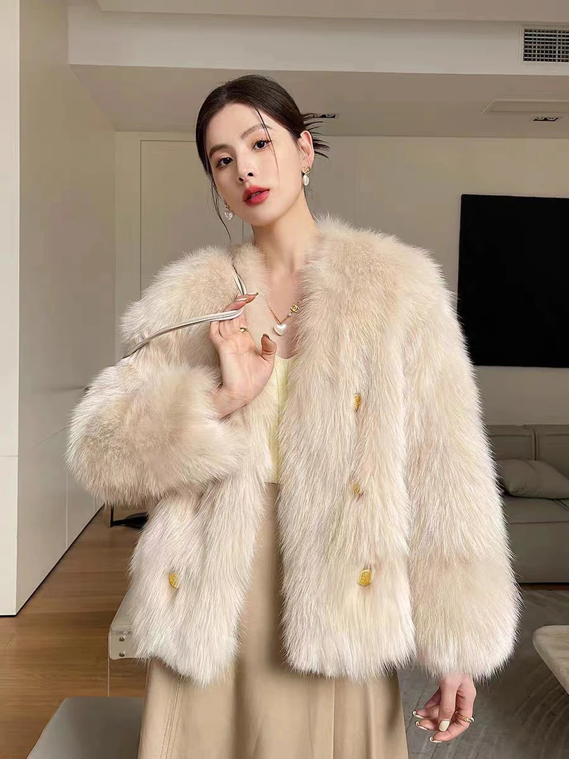 楚扬新款气质香风托斯卡纳外套秋冬毛毛短外套网红仿狐狸毛绒上衣