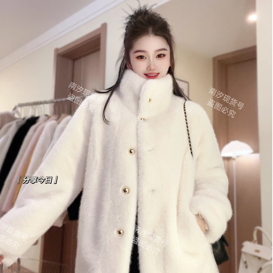 2025年新款冬季仿貂毛中长款立领宽松毛毛外套高级感皮毛一体大衣