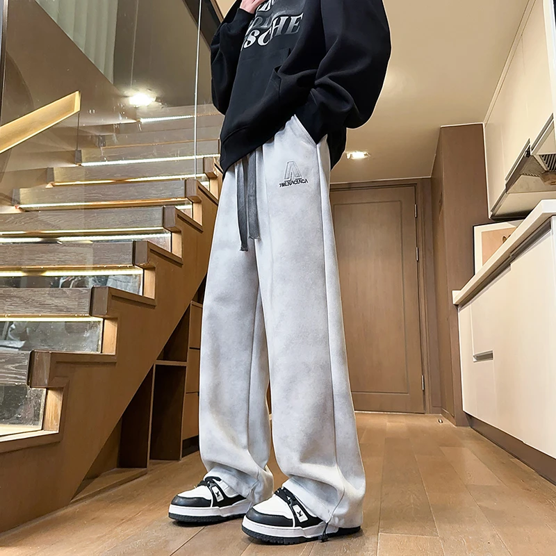 青少年男生卫裤春秋季潮流扎染脏脏休闲裤宽松直筒阔腿运动长裤子