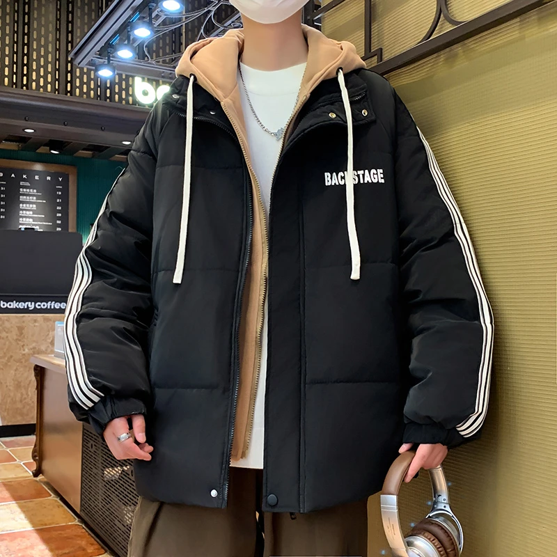 青少年假两件棉服男款学生冬季潮流帅气加厚棉衣港风棉袄保暖外套