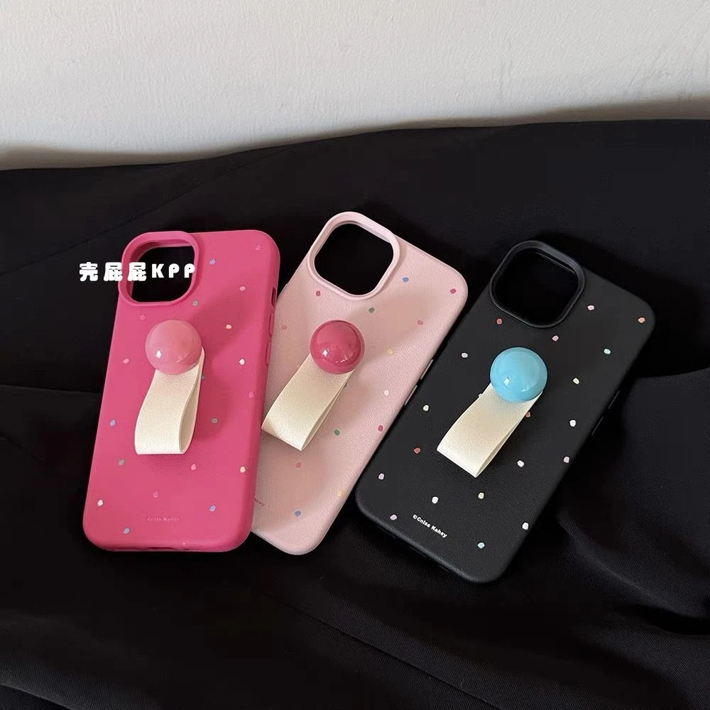 韩风ins彩色波点指环扣苹果14promax手机壳iPhone15/12/13软壳11