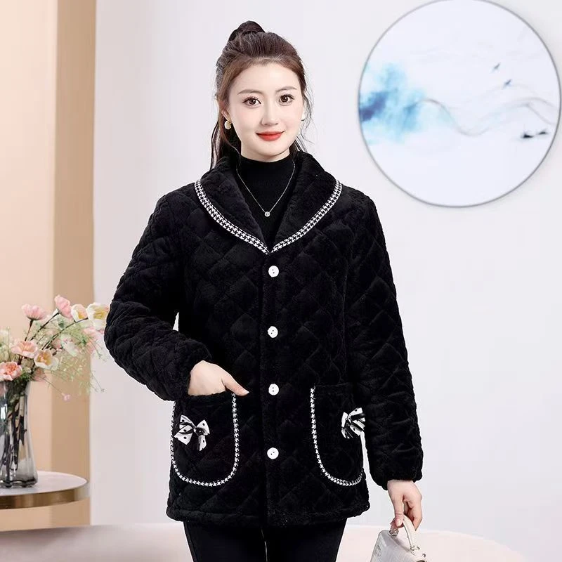 冬季妈妈新款棉衣罩衣外套中长款加厚时尚棉服保暖加绒棉袄工作服