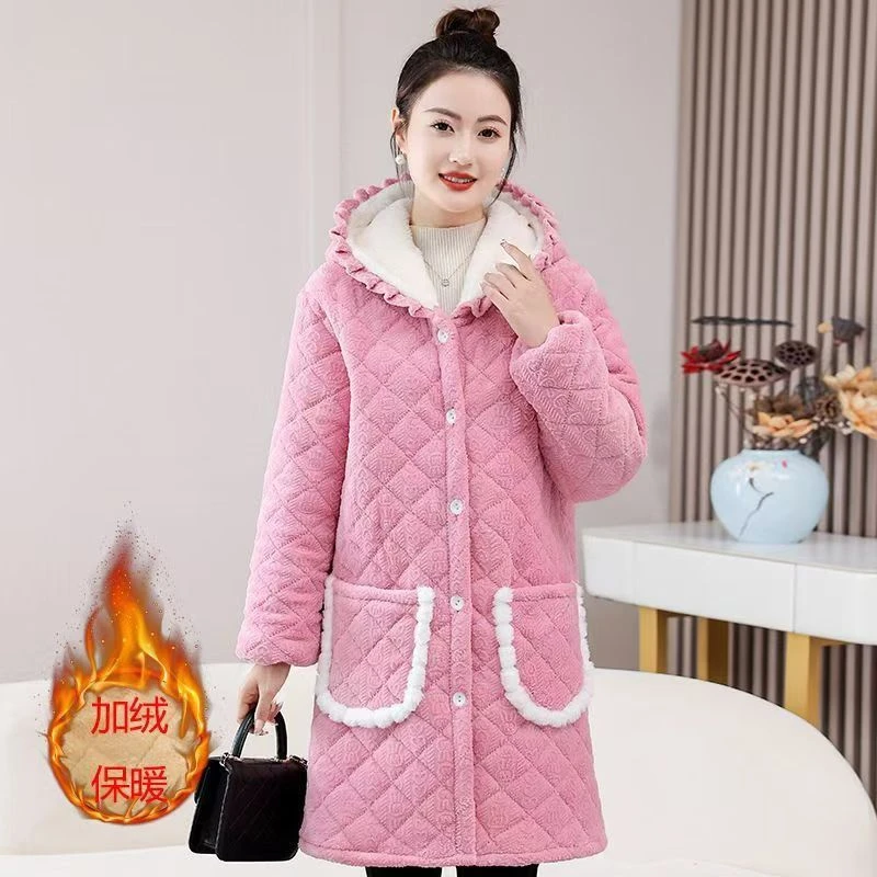 棉衣罩衣加绒加厚防寒保暖家居外出防污夹棉工作服冬季款加大码