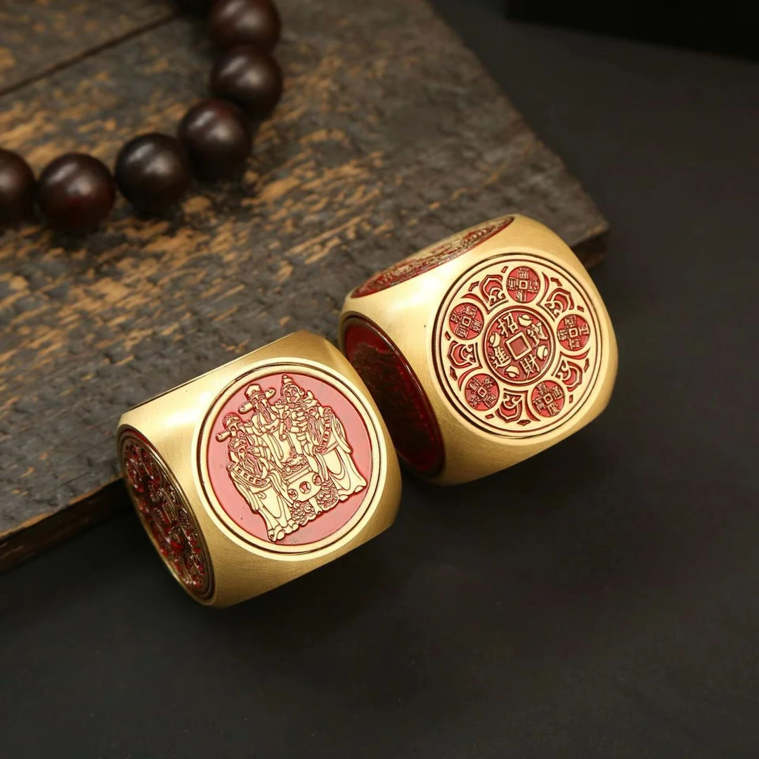 全黄铜五路财神六面转转把把件桌面摆件国风创意个性休闲解压神器