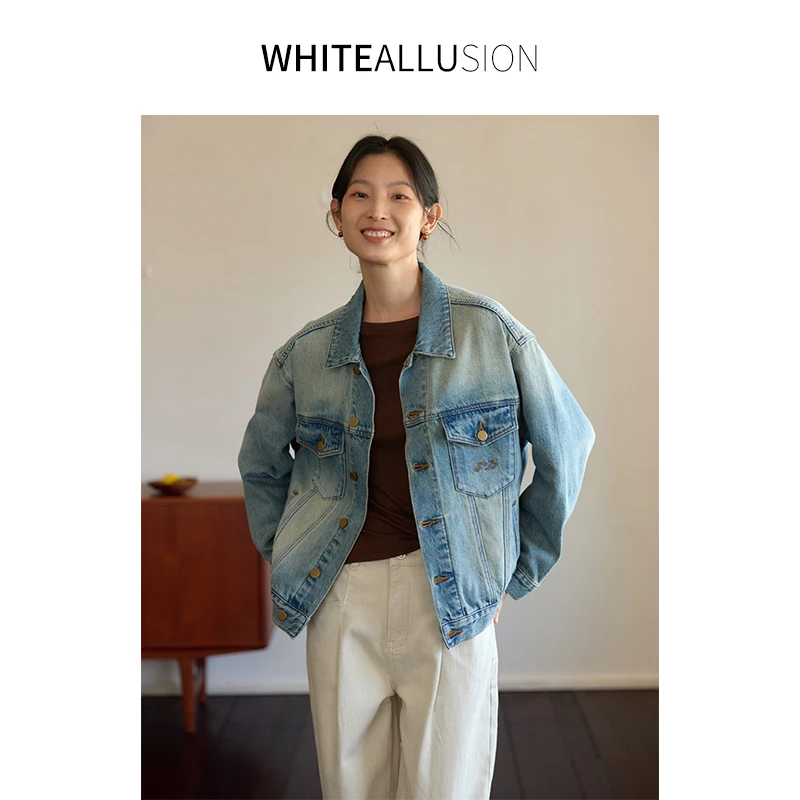 素典【牛仔计划】港风复古chic蓝色牛仔外套宽松显瘦时髦上衣2517