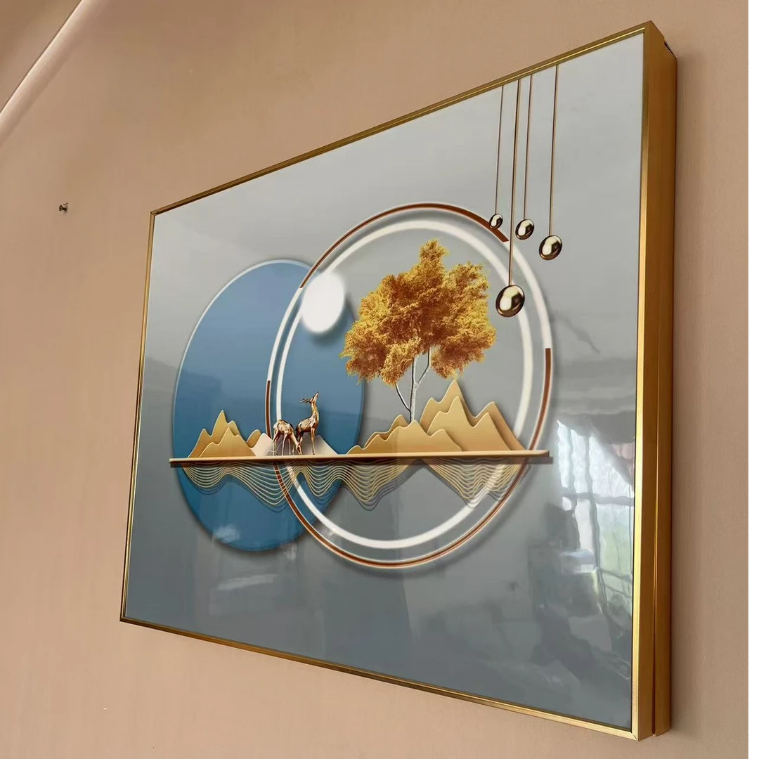 轻奢电表箱装饰画遮挡配电箱闸刀盒免打孔挂画铝合金双层液压上翻