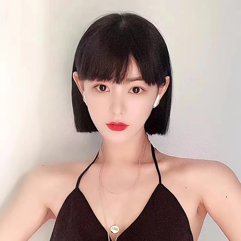 【一刀切短发】假发女全头套真发全真人发丝仿真头皮波波头轻薄时尚