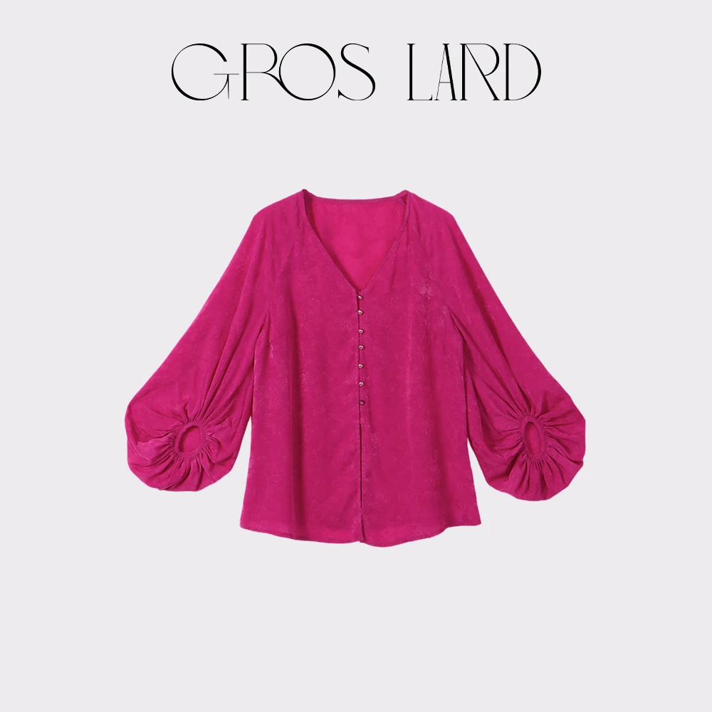 多肉宝贝灯笼袖V领设计感衬衣上衣女穿气质显瘦遮肉2406A610