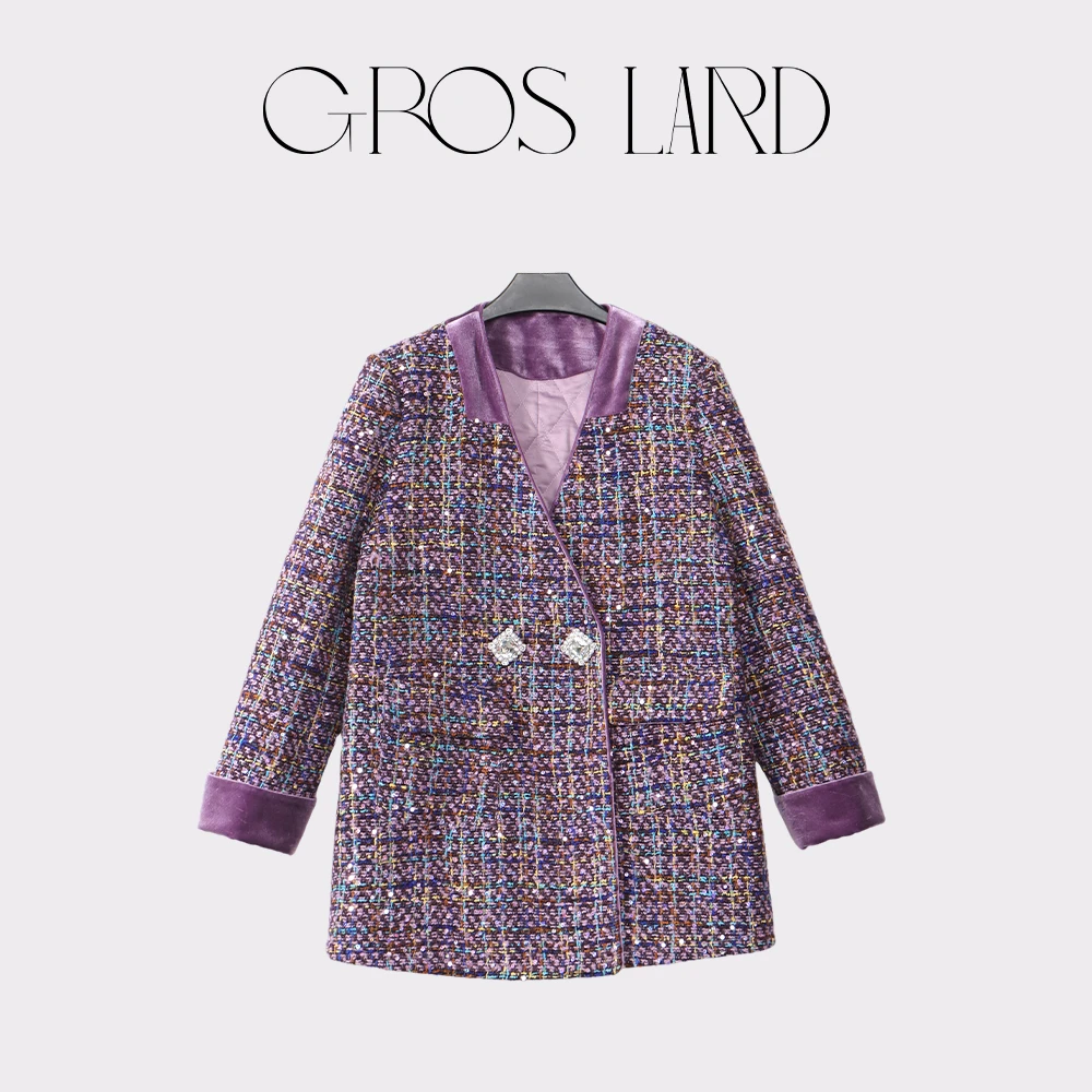 多肉宝贝重工V领小香风外套女微胖mm穿气质名媛高级感外套LL3111