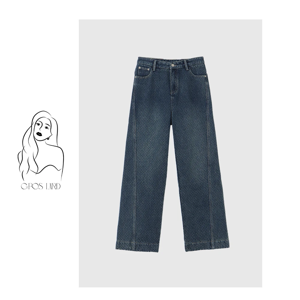 多肉宝贝【不挑身型】肌理纹复古蓝牛仔裤高腰显瘦遮肉牛仔裤DY9876