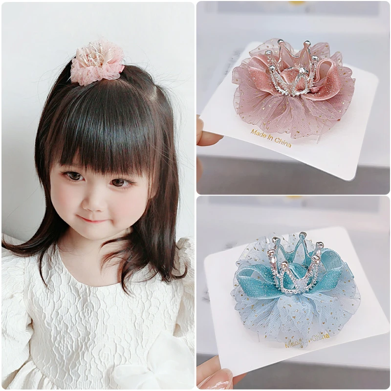 清新女童纱网水钻立体小皇冠儿童头花发夹小女孩节庆生日装扮配饰