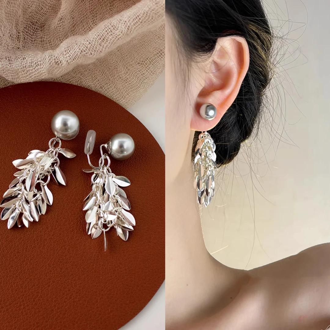 铜合金耳饰 无耳洞「千树繁花」秋叶流苏清冷耳针方圆脸蚊香盘耳夹