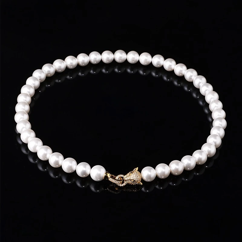 澳洲白珠全珠项链 豹子头10mm满珠串项链