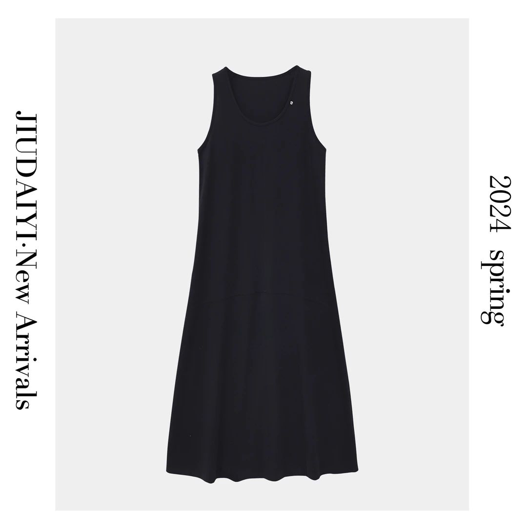 玖黛衣【出水芙蓉】圆领气质修身优雅无袖背心连衣裙 QZJQ27006