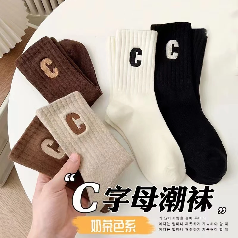 (四双)颜色随机啊大C袜子女中筒袜春秋冬季